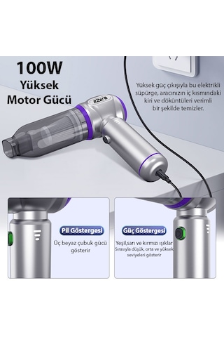 Ezere 16000PA Güçlü Portatif Taşınabilir Vakumlu Kablosuz Üflemeli Mini Araç Süpürgesi