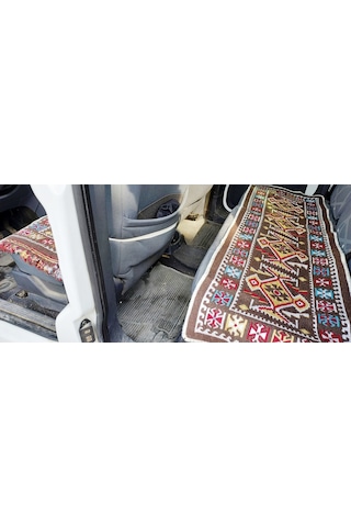 Pratik Oto Koltuk Kilim Seti 3 Parça Makine Dokuma Akrilik & Polyester Saçaklı - Kahverengi
