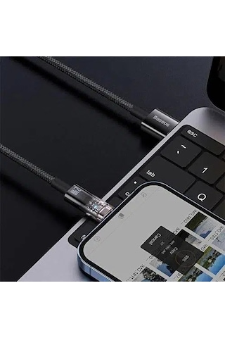 Şeffaf Uçlu İphone 45w Usb Hızlı Ve Dayanıklı Şarj Ve Data Işıklı Örgü Kablo 1 Metre Diğer