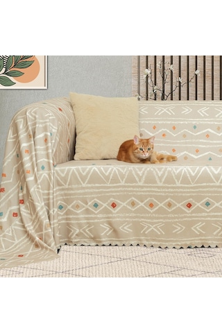 Latuda Concept Softmicro Boho Etnik Desenli Mikrofiber Koltuk Örtüsü Ve Tv Battaniyesi, Koltuk Şalı, Kaymaz Bej 130x180 Cm Sku: Smg8690010170996 Açık Bej
