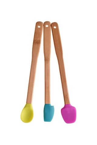 3'lü Bambu Mutfak Spatula Seti Uzun Ahşap Çok Renkli Diğer