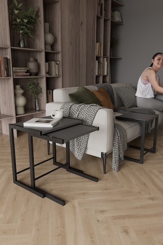 Bronte 3 Lü Zigon Sehpa, Metal Zigon Sehpa Antrasit