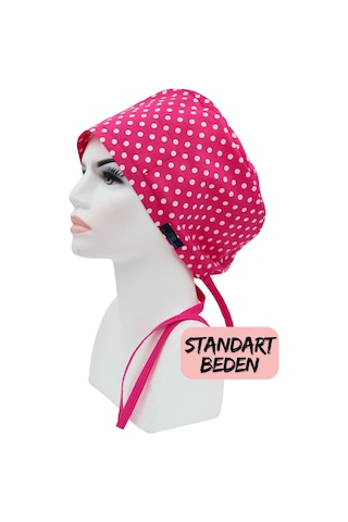 Standart Beden Koyu Pembe Puantiye Cerrahi Bone Doktor Hemşire Sağlıkçı Hastane Bonesi Renkli