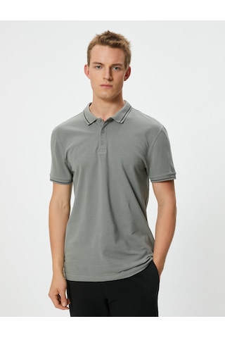 Koton Slim Fit Polo Tişört Kısa Kollu Çizgi Detaylı Pamuklu Gri 4sam10148mk Gri