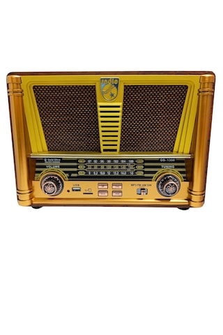 Gold Silver Gs-1350 Retro Ahşap Nostaljik Radyo Şarjlı Bluetooth Hoparlör 3 Bant Fm Am Sw Usb Tf Gold