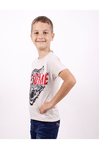 Toontoy Kids Toontoy Erkek Çocuk Baskılı Bisiklet Yaka Kısa Kollu Tişört Bej