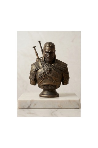 The Witcher Geralt Of Rivia Eskitme Bronz Görünümlü Büst - Dekoratif Oyuncu Masası Heykeli
