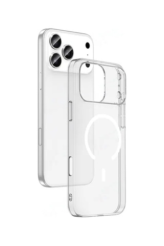 Teknomoda Apple Uyumlu iPhone 17 Pro Max Kılıf Sararmaz Slim Magsafe Kablosuz Şarj Manyetik Sert Şeffaf Kapak Şeffaf