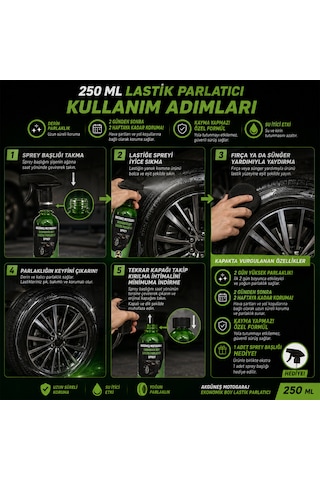 Akgüneş Motogaraj Lastik Parlatıcı Uv Korumalı, Kayma Yapmayan Profesyonel Lastik Bakım Ürünü 250ml