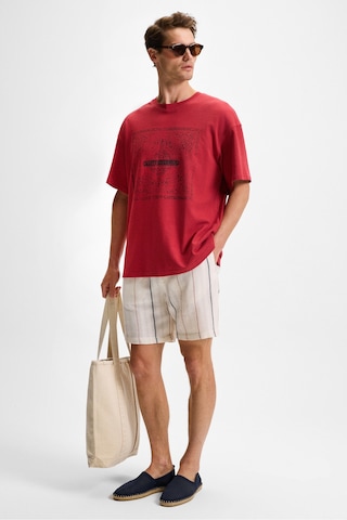 Grimelange TEMPUS Erkek Baskı Detaylı %100 Organik Pamuk Bisiklet Yaka Oversize Fit Bordo T-Shirt