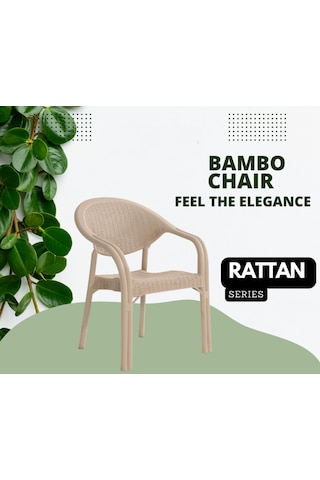 4 Adet Bambu Sandalye 90x90cm Camlı Masa Kapuçino