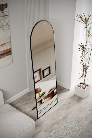Evdemo Pamir Siyah Metal Çerçeveli Ayaklı Oval Boy Aynası 180x60 Cm Siyah