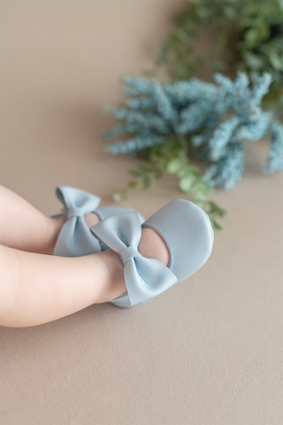 Mavi Kız Bebek Suni Deri Fiyonklu Babet Patik İlk Adım Ayakkabısı Mavi