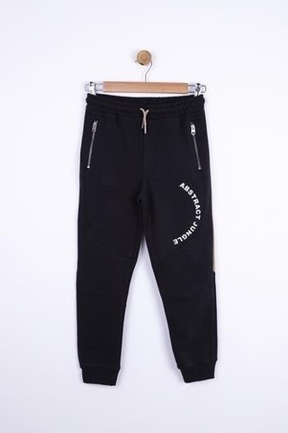 Erkek Çocuk Beli Paçası Lastikli Yanlardan Fermuarlı Warm Eşofman Altı-13405-siyah Siyah