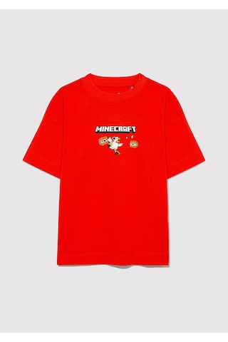 Mavi - Minecraft Baskılı Kırmızı Tişört 6610343-88523 Kırmızı