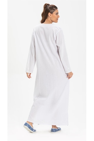 Eliş Şile Bezi Uzun Kol Şile Bezi Simli Kaftan Midi Boy Elbise Beyaz