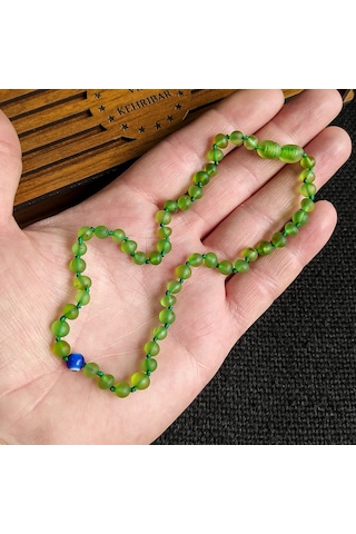 Sertifikalı Mat Yeşil 35 cm Kız Erkek Bebek Diş Kolyesi Çok Renkli