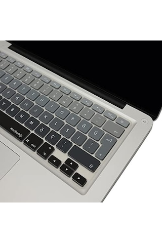 Macbook Klavye Filmi Türkçe Q Kaplama Ultra İnce Silikon Air Pro Eski Usb Li Modeller 2008-2017 Uyumlu Yıkanabilir Koruyucu Film Renkli Baskı Siyah Gri