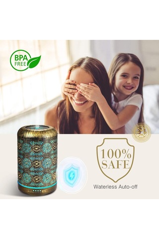 Salking 260 Ml Metal Aroma Difüzörü, 7 Renk Işık, Otomatik Kapanma, Esansiyel Yağlar Için Oksimetre