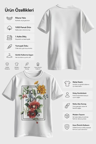 Spoyi Flora Patience Tasarımlı %100 Pamuk Yarım Oversize Beyaz T-lhirt