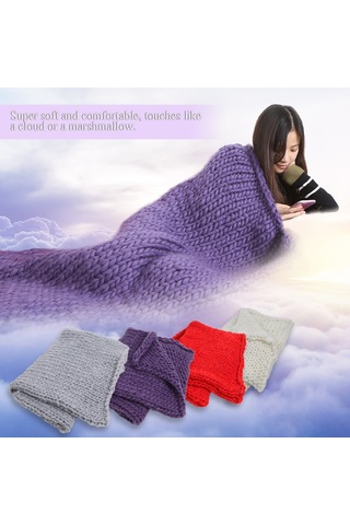 Lemestar El Dokuma Kalın İpi Kumaş, Yumuşak Bebek Koltuk Battaniyesi, Mor Renk, 60x60 Cm Diğer