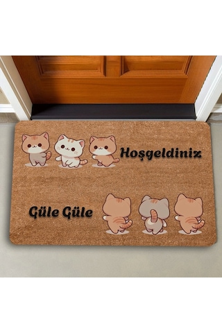 Valerine Life Üçlü Sevimli Yavru Kediler Hoş Geldiniz Ve Güle Güle Kapı Önü Paspası 45x70cm