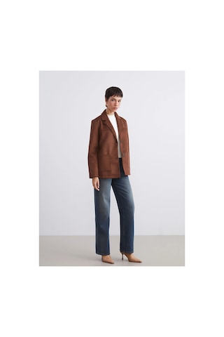 LC Waikiki Peak Yeni Sezon Süet Görünümlü Kadın Blazer Ceket Brown
