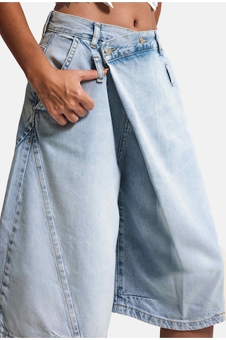 Itsbasic Kadın Kot Rengi 4s6-3 Süper Baggy Fit Maxi Bermuda Tasarım Denim Jort Çok Renkli