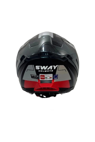 Sway Sw 865 Güneş Gözlüklü Motosiklet Kaskı Beyaz Titanyum Siyah - Kırmızı
