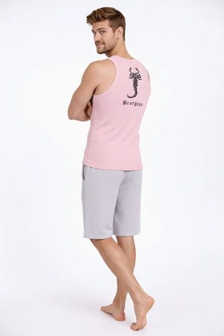 Novalisse Erkek Fitilli Atlet Sıfır Yaka Slim Fit Arka Baskılı Spor Atlet - Pembe Çoklu Renk