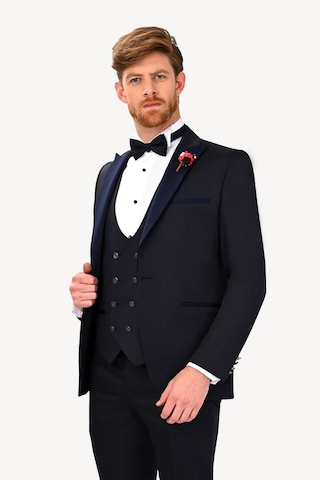 Ysf Erkek Lacivert Slim Fit Yelekli Çıkma Şal Yaka Damatlık