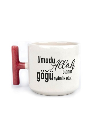 Umudu Allah Olanın Göğü Aydınlık Olur Baskılı Kırmızı Kulplu T Kupa