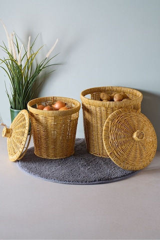 Bansko 2'li Açık Kahverengi Patates Soğan Sepeti Acıkkahverengı Hasır Kahve