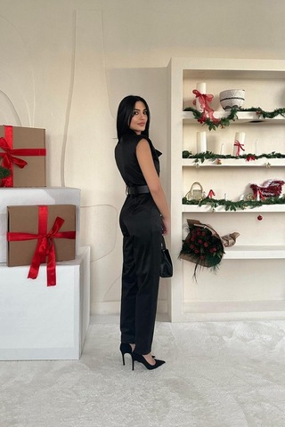 Gülsüm Aydın Siyah Vatkalı Kemerli Tulum Siyah