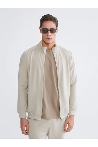 Lc Waikiki Bej Dik Yaka Erkek Fermuarlı Sweatshirt
