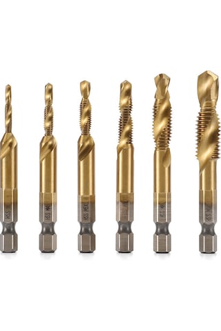 Kangvka Hss Heksagonal Saplı Matkap, Delme, Vida Kesme Ve Köşe Yumuşatma 3'ü 1 Seti - Tin Kaplama, M3-m10 Boyutları, 6 Adet