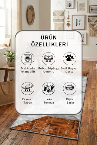 Ehl-22 Salon Mutfak Yatak Odası Yıkanabilir Yolluk Açık Gri