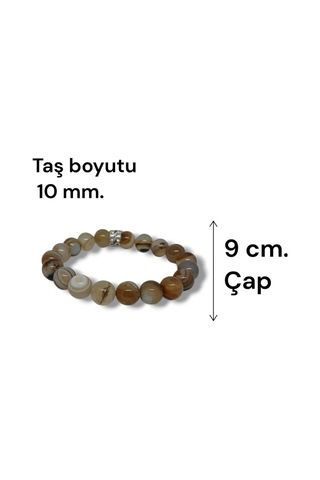 Doğal Bantlı Akik Çizgili Akik Bileklik 10 Mm Toprak Tonlu 9 Cm Çap Unisex Kahverengi
