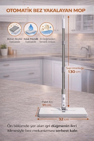 Tüm Bezlerle Uyumlu Click Akıllı Mop Paleti Xl Kıskaçlı Mop El Değmeden Mop Aparatı Cam Çek Çek