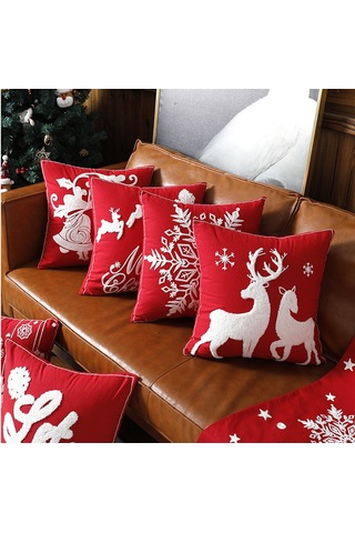 Hombey Noel Eve Deco Yastık Kılıfı, Pamuk Kumaşı, 45x45cm, Havlu Dikiş Desenli, Gizli Fermuar, Ev Dekorasyonu Hediyelik Ürün Diğer