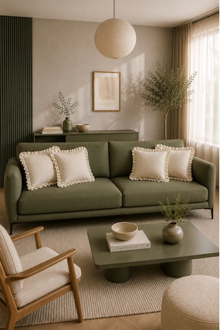 4'lü Fırfırlı Düz Krem Dekoratif Kırlent Kılıfı %100 Pamuk Fermuarlı 45x45 Cm Şeffaf