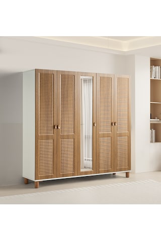 Pema Home Favori %100 Mdf Membran 5 Kapaklı Dolap Gardırop Ceviz