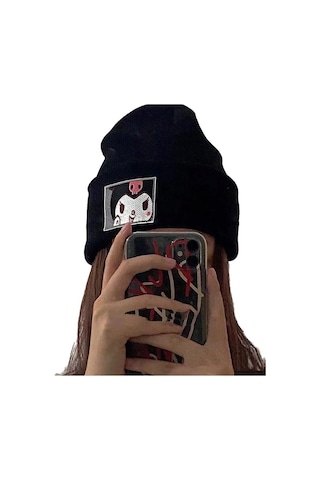 Schulzz Sanrio Kuromi Figür Nakışlı Çocuk Bere Siyah