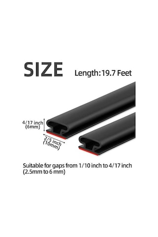 Novahub Anlamı Koruyan D Şekli Kapı Contası, Siyah, 6m, Ses Yalıtım, Hava Sıyırma Şeridi 6 M