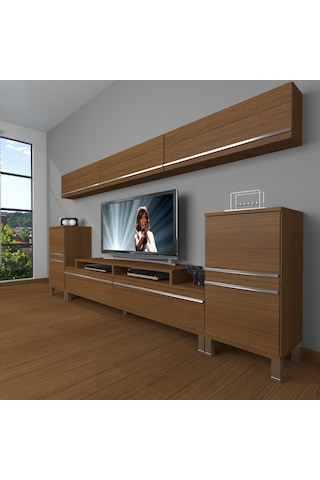 Decoraktiv Ekoflex 9 Mdf Krom Ayaklı Tv Ünitesi Tv Sehpası Ceviz