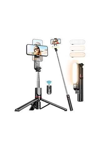 Çıkarılabilir Dolgu Işıklı Sabit Selfie Çubuğu Tripod, Apple iPhone Uyumlu, , , Ve Diğer Akıllı Telefonlar İçin Kablosuz Uzaktan Kumandalı 360 Dönebilen Genişletilebilir Cep Telefonu Tripodu