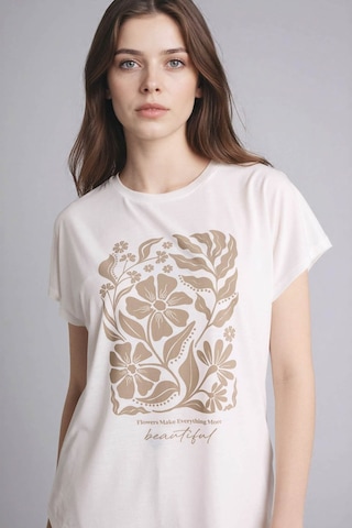Defacto Bisiklet Yaka Çiçekli Ekru Kadın T-shirt G8804ax/er105 Ekru