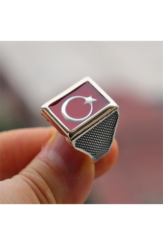 Mineli Ay Yıldızlı 925 Gümüş Yüzük Beyaz