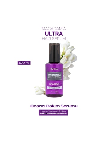 Kuru Ve Yıpranmış Saçlara Onarıcı Bakım Serumu Kundal Macadamia Ultra Hair Serum 100ml White Musk