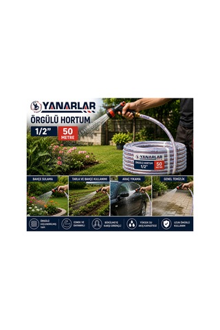 Örgülü Market Hortum 1/2" 50 Metre Esnek Ve Dayanıklı Sulama Hortumu